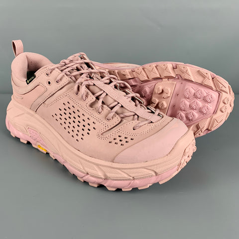 HOKA Size 9.5 Pink Leather Lace-Up Athletic Sneakers