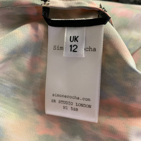 SIMONE ROCHA Size 8 Multi-Color Black Polyester / Elastane Floral Slip Dress