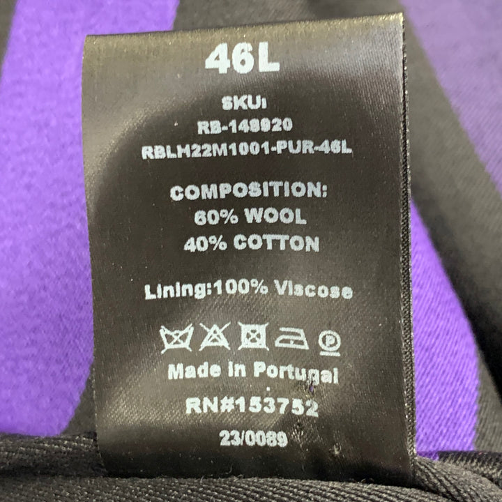 ROWING BLAZERS Size 46 Long Black Purple Stripe Cotton Wool Sport Coat