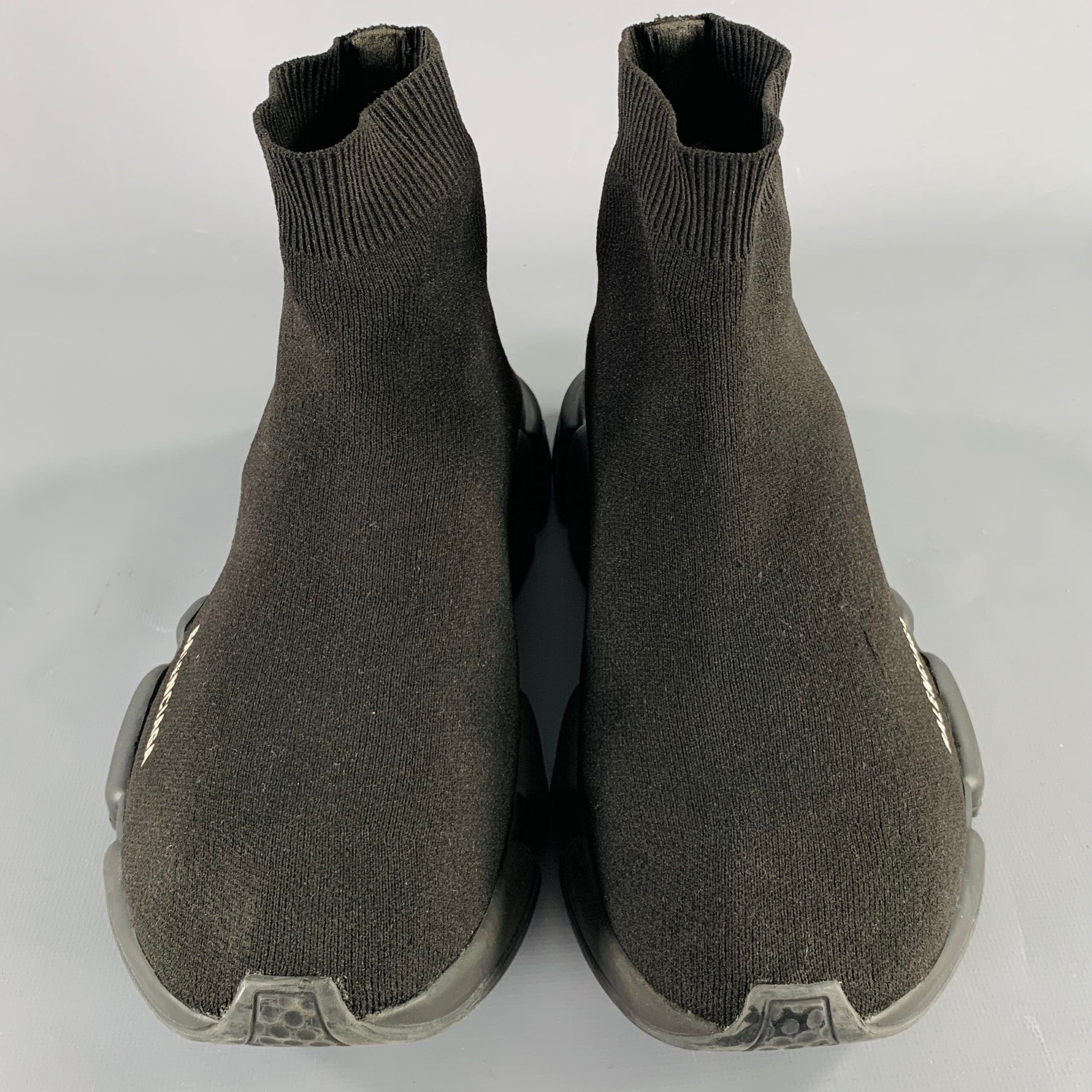 BALENCIAGA Size 10 Speed Stretch Knit Black White Logo Nylon Sock Boots Sui Generis Designer Consignment