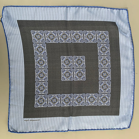 ERMENEGILDO ZEGNA Blue Navy Stripe Silk Pocket Square