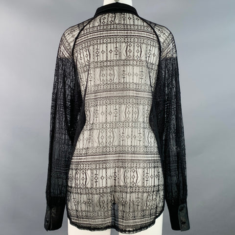 JASON WU Size M Black Polyester Lace Raglan Sleeve Button Up Shirt