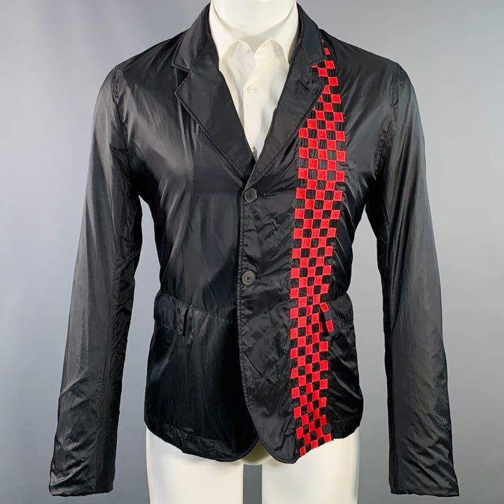 HAIDER ACKERMANN Size M Black Red Checkered Notch Lapel Sport Coat
