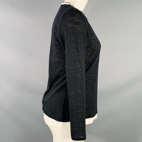 WHYCI MILANO Size 6 Black White Wool Blend Contrast trim Casual Top