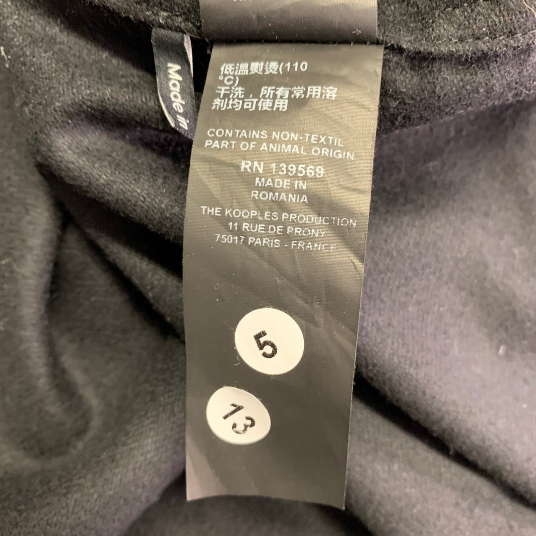 THE KOOPLES Size XXL Black Wool Blend Lambskin Collar Long Sleeve Shirt