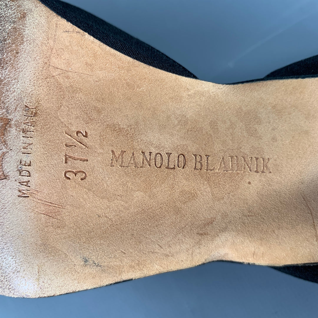 MANOLO BLAHNIK Size 7.5 Black Fabric Slingback Pumps