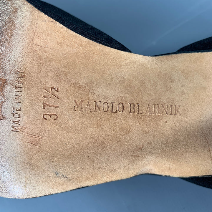 MANOLO BLAHNIK Size 7.5 Black Fabric Slingback Pumps