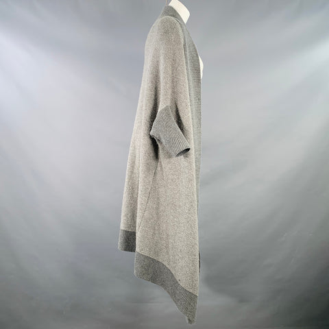 NO BRAND Size M Grey White Knit Shawl Collar Short Sleeve Open Front Cardigan