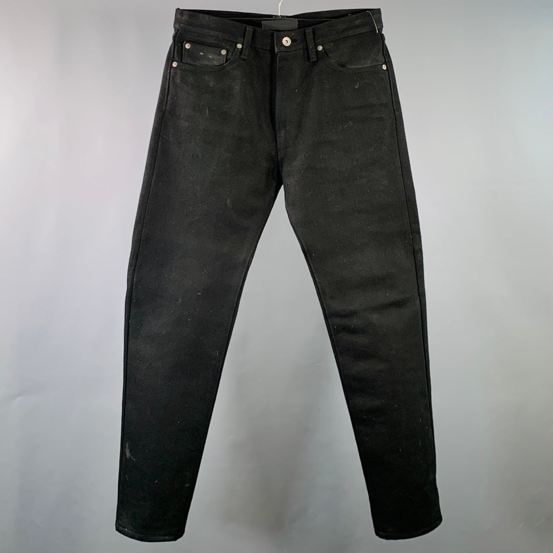 IRON HEART Size 33  Black 21oz Cotton Denim Twill Heavyweight Tapered Jeans
