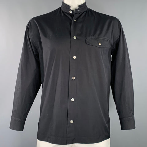 ISSEY MIYAKE Chemise noire en coton à manches longues et une poche, taille L
