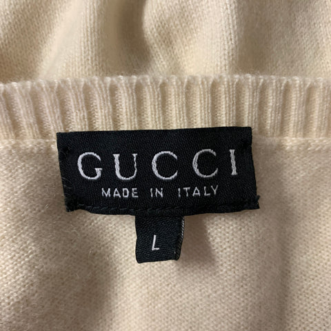 GUCCI Size L Cream Cashmere Short Sleeve Sweater Top