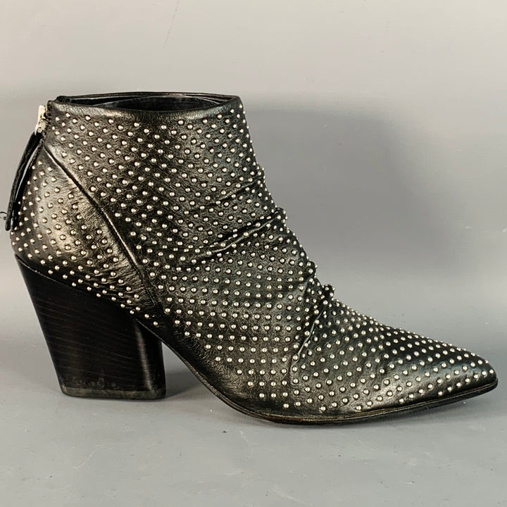 HALMANERA Size 7.5 Black Studded Back Zipper Ankle Bootiess