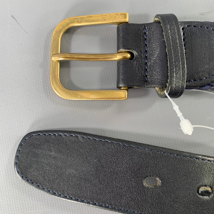 VINTAGE Size 35 Navy Burgundy Woven Cord Leather Belt