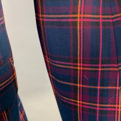 MR TURK Size 42 Navy Orange Pink Plaid Polyester Blend Sport Coat
