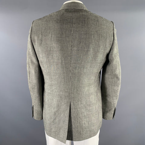 CELINE Size 44 Grey Black Glen Check Wool Linen Notch Lapel Sport Coat
