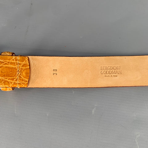 BERGDORF GOODMAN Size 38 Brown Mustard Nubuck Crocodile Belt