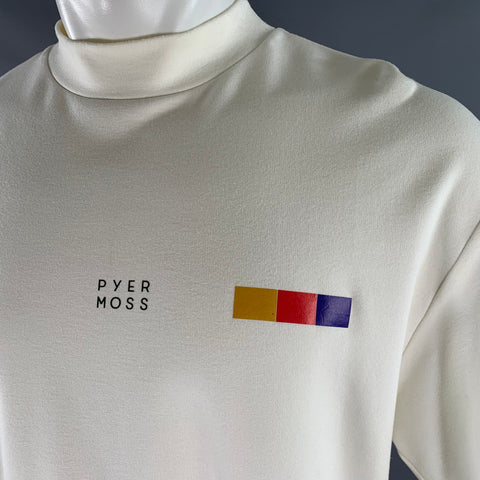 PYER MOSS Size L Off White Graphic Viscose Blend Cropped T-shirt