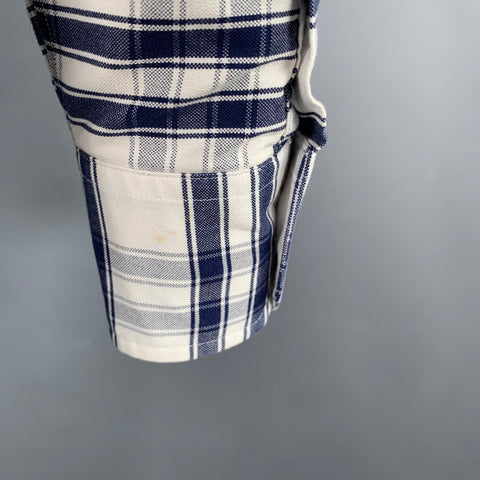 THOM BROWNE Size S White Navy Plaid Cotton One Pocket Long Sleeve Shirt