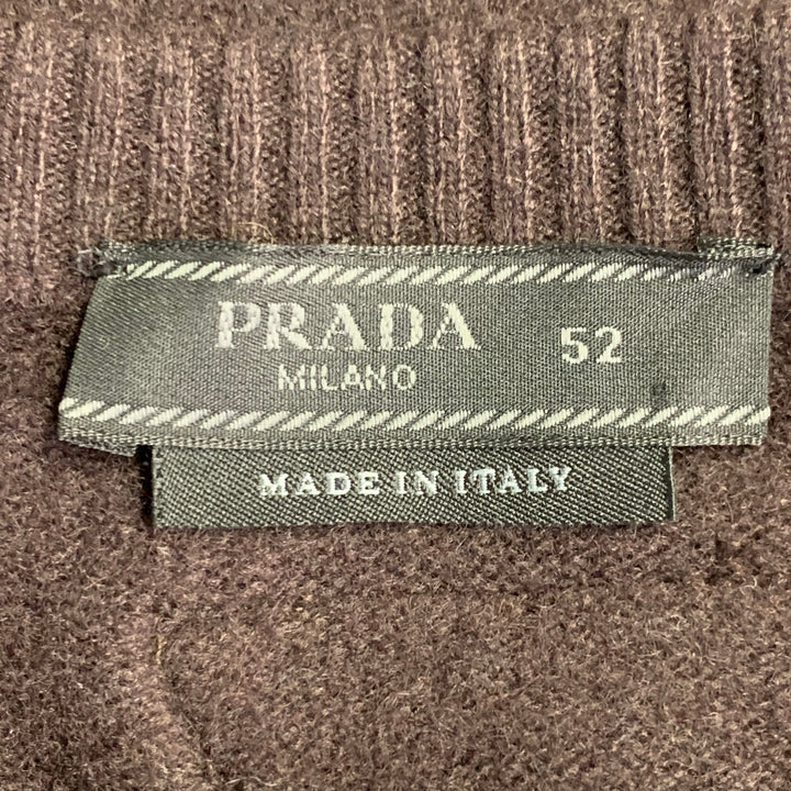 PRADA Size L Brown Knit Cashmere Blend Crew Neck Cardigan