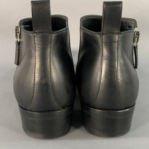 GUCCI Size 8 Black Leather Side Zipper Ankle Boots
