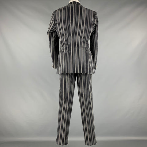 ETRO Size 40 Black White Stripe Cotton Peak Lapel Suit