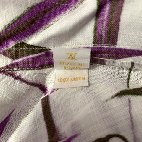 BRIONI Size L White Purple Brown Bamboo Linen Long Sleeve Shirt