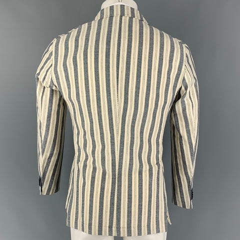AT.P.CO Size 36 Beige Navy Stripe Cotton Linen Notch Lapel Sport Coat