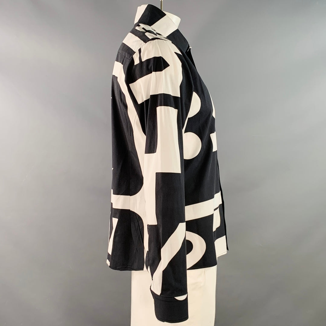 WALTER VAN BEIRENDONCK Size L Black White Graphic Cotton Long Sleeve Shirt