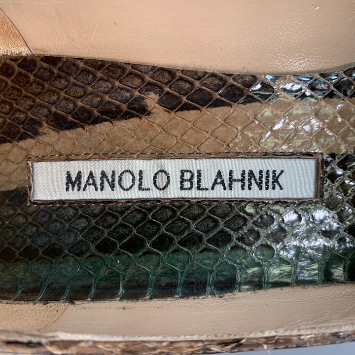 MANOLO BLAHNIK Size 8 Tan Brown Suede Snakeskin Cap Toe Pumps