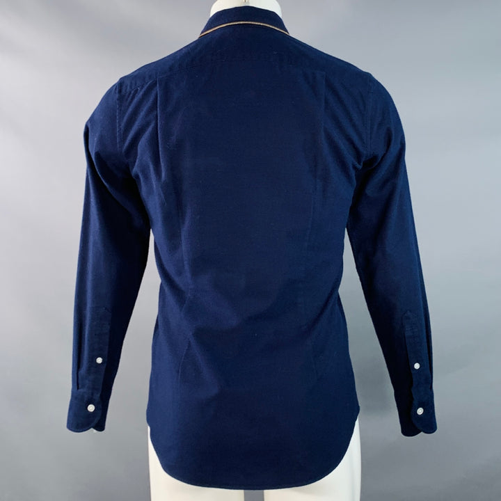 KOLOR Size S Navy Gold Cotton Contrast Trim Long Sleeve Shirt