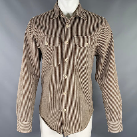 TODD SNYDER Taille M Chemise à manches longues en coton rayée marron et blanc