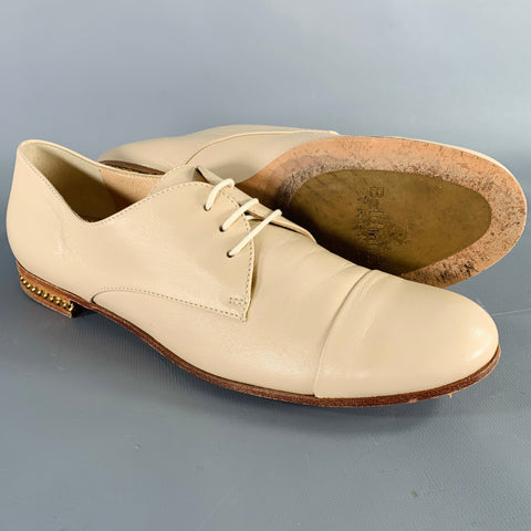 BALDININI Size 7 Beige Leather Cap Toe Lace-Up Shoes
