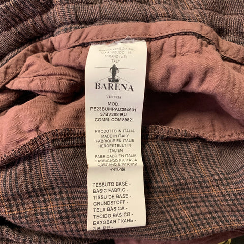 BARENA Size 42 Brown Black Plaid Linen Cotton Drawstring Casual Pants