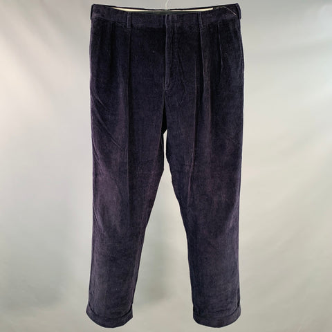 RALPH LAUREN Size L Navy Corduroy Cotton Pleated Casual Pants