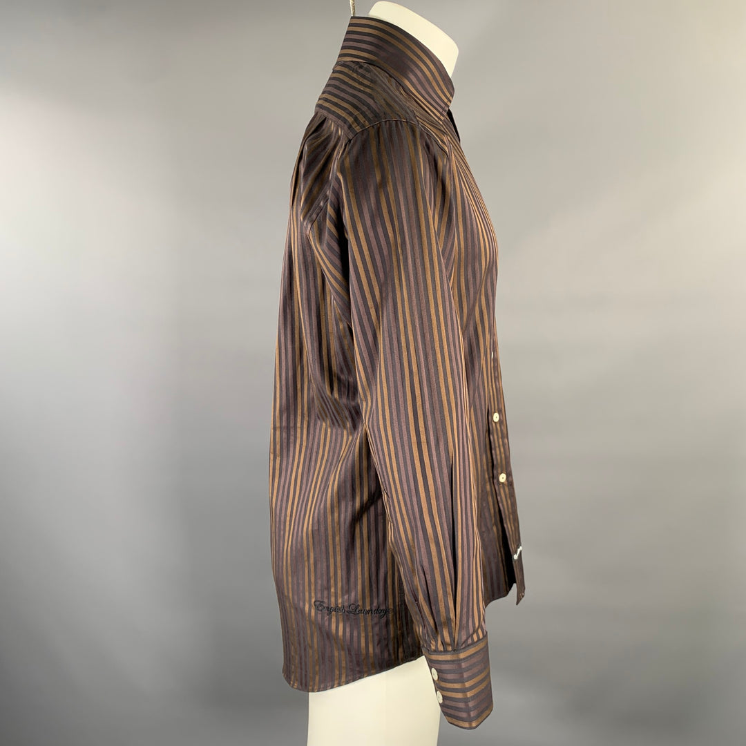 ENGLISH LAUNDRY Size S Brown Black Stripe Cotton Spread Collar Long Sleeve Shirt