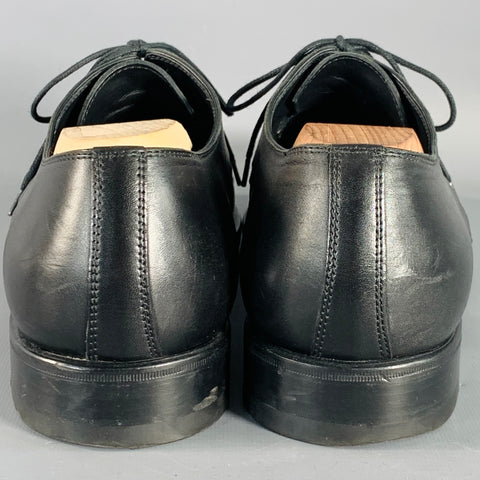 BOTTEGA VENETA Size 11 Black Leather Textured Zig Zag Lace-Up Shoes