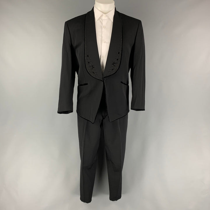 MATSUDA Size S Black Solid Wool Shawl Collar 30 29 Suit