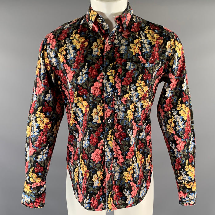 PAUL SMITH Size M Black Pink Floral Cotton Long Sleeve Shirt