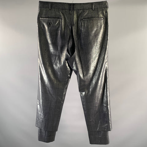 COMME des GARCONS Size 36 Grey Silver Window Pane Metallic Chap Panel Pants