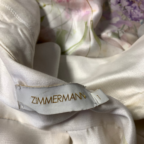 ZIMMERMANN Size S Cream Multi Color Silk Floral Button Up Casual Top