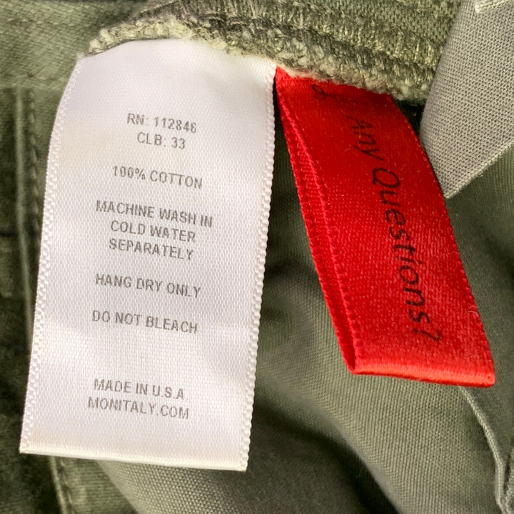 MONITALY Size 34 Green Olive Cotton Sateen Pleated Casual Pants