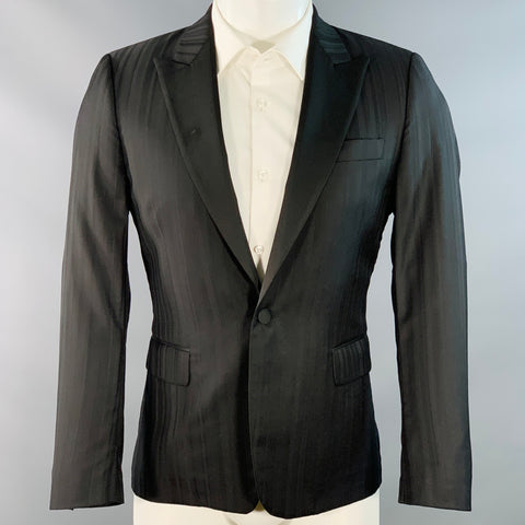 PAUL SMITH Size 36 Soho Black Stripe Wool Satin Peak Lapel Sport Coat