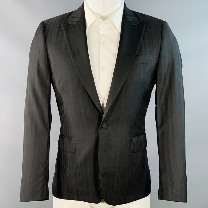 PAUL SMITH Size 36 Soho Black Stripe Wool Satin Peak Lapel Sport Coat
