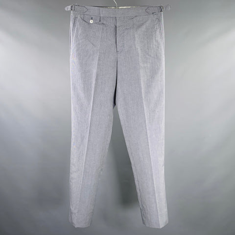 BLACK FLEECE Size 32 Navy White Stripe Linen Silk Side Tabs Casual Pants
