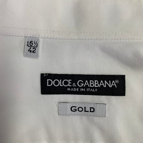 DOLCE & GABBANA Size L White Cotton Tuxedo Long Sleeve Shirt