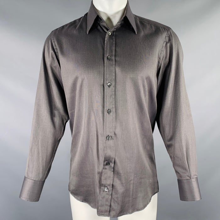 DOLCE & GABBANA Size S Grey Black Nailhead Cotton Button Up Long Sleeve Shirt
