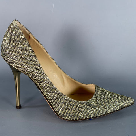 JIMMY CHOO Size 4 Gold Glitter Pointed Toe Stiletto Pumps