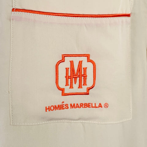 HOMIE'S MARBELLA Size M Marbelland Beige Orange Contrast Trim Viscose Short Sleeve Shirt