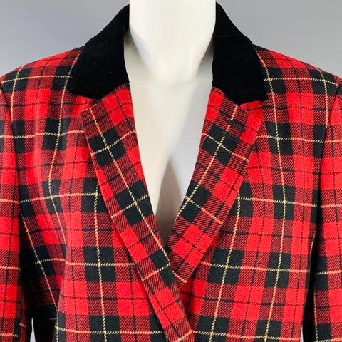 THE KOOPLES Size M Jokers Red Black Yellow Wool Blend Plaid Jacket Blazer