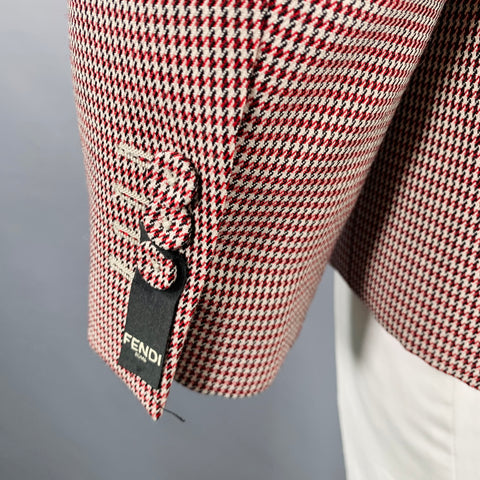 FENDI Size 42 Red White Houndstooth Wool Blend Sport Coat